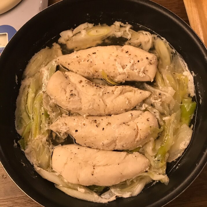長ネギとささみのフライパン蒸し